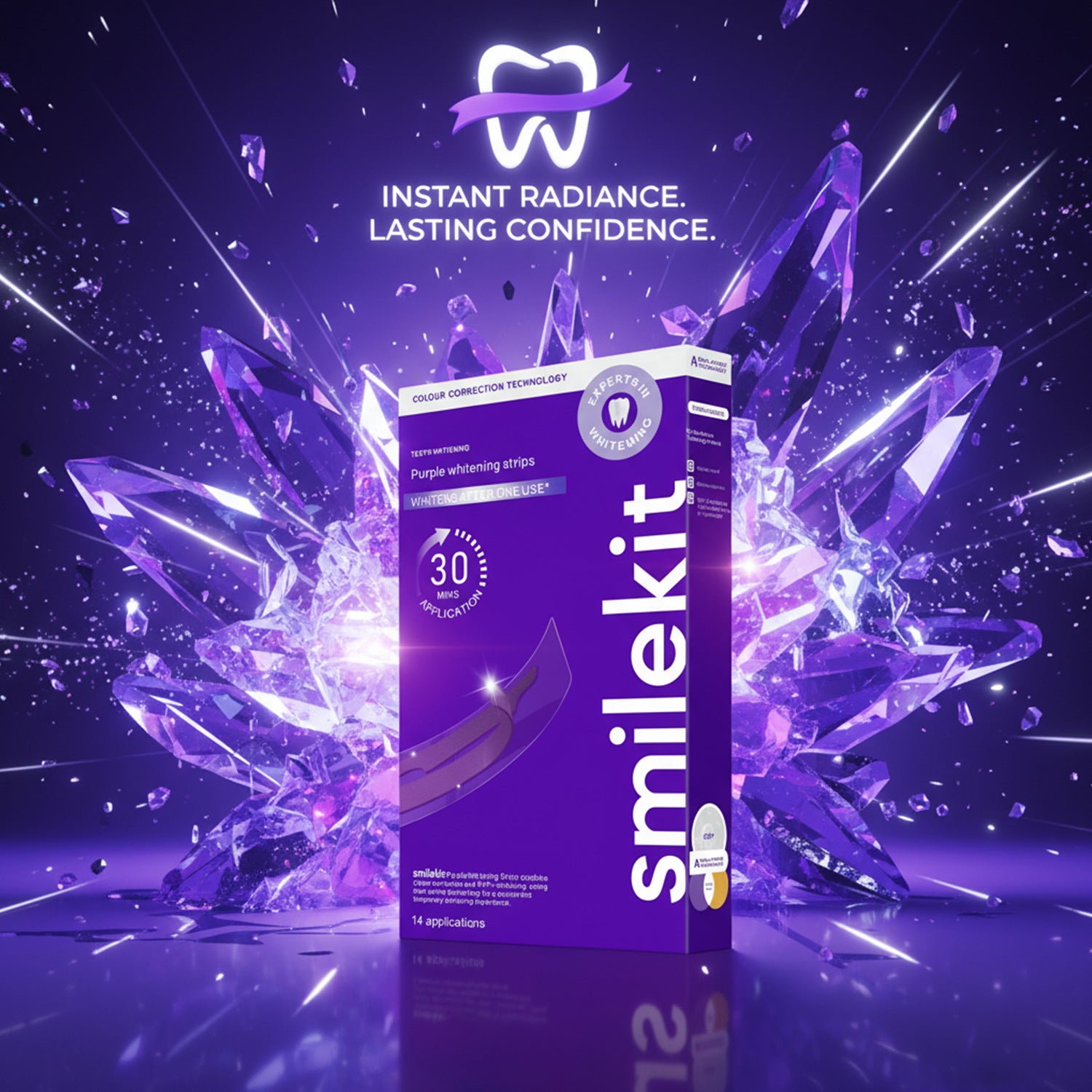 V34 purple whitening strips, colour correcting - main product photo